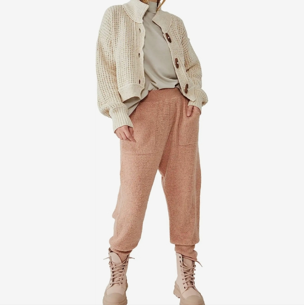 Free People C.O.Z.Y. Pants High Rise Relaxed Tapered Lounge Wear Jogger S NEW! - Picture 2 of 7